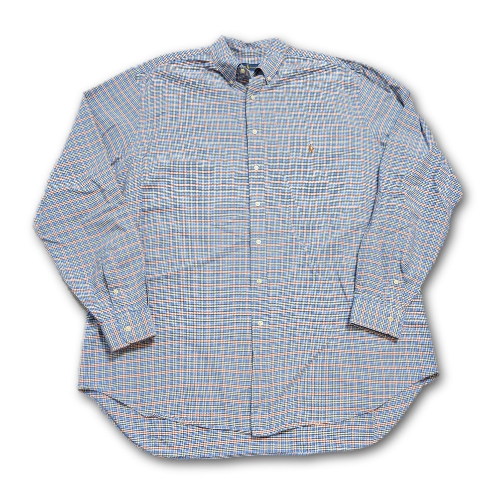 Ralph Lauren Mens 2XLT Button-Down Shirt Blue OCBD Plaid Cotton Big & Tall